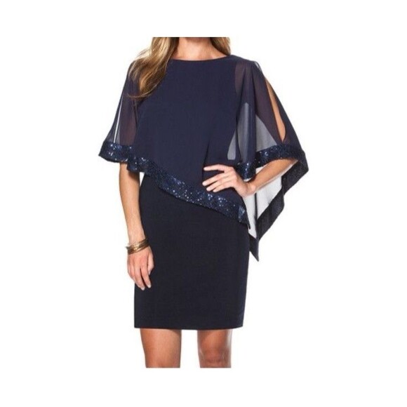 Chaps Evening Dress Navy Asymmetrical Size 18W - Picture 1 of 9